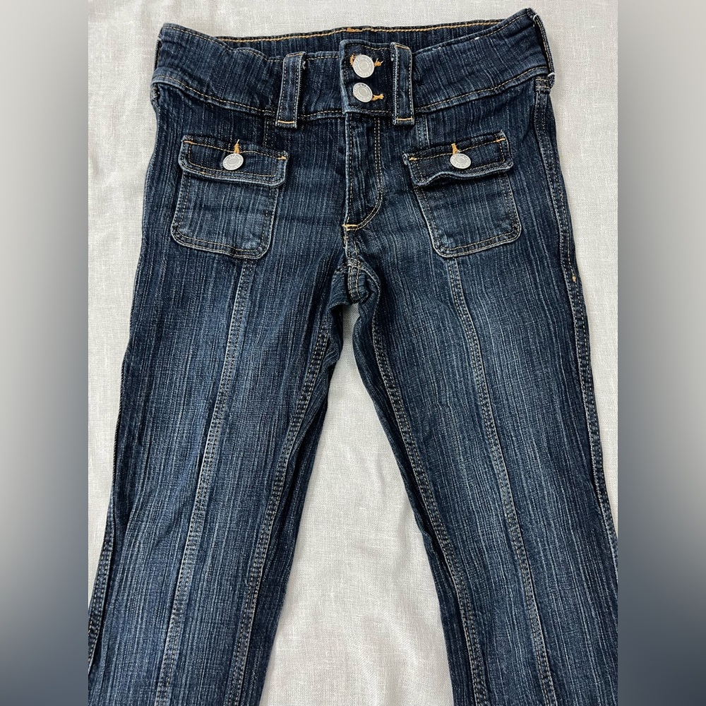 H&M Bootcut Leg Low Jeans Dark Denim Blue Wash Adjustable Waist Girls Size 10 #3 - Picture 5 of 10